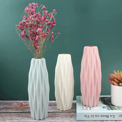 Diamond Pattern Faux Ceramic Vase